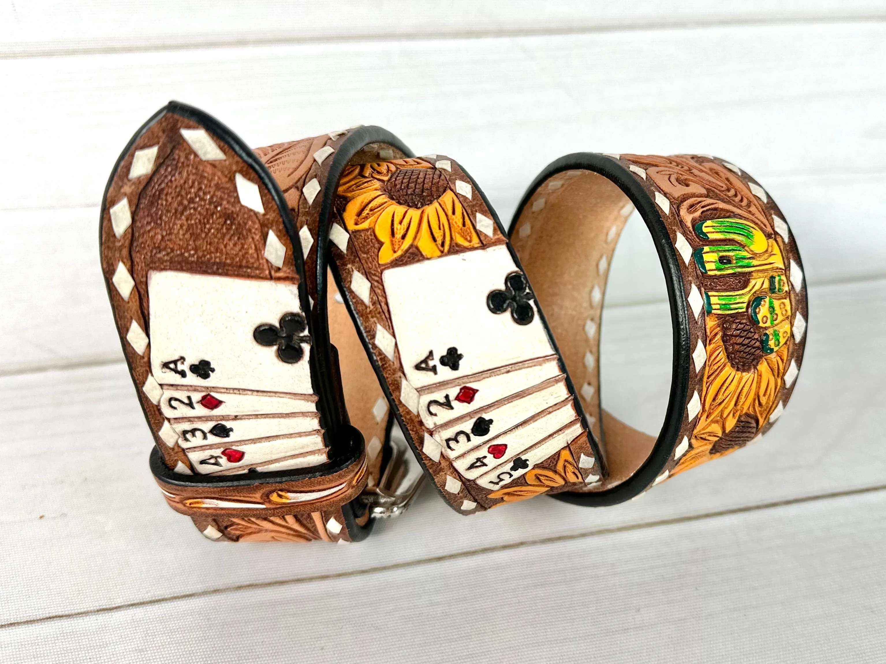Vegas Desert Sunflower Tooled Leather Woman’s Belt