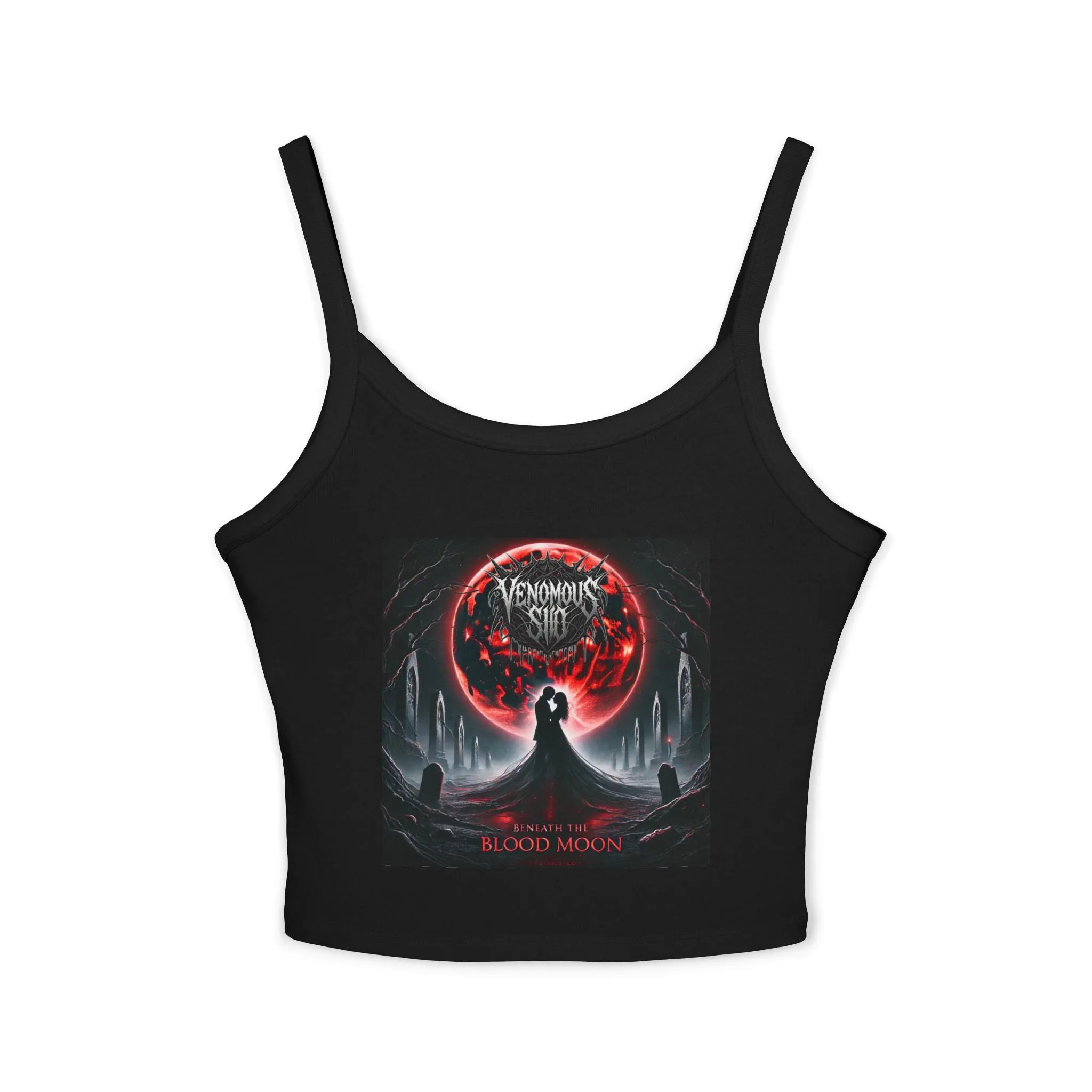 Venomous Sin - Beneath the Blood Moon - Gothic Women's Blood Moon Tank Top – Stylish Spaghetti Strap Crop
