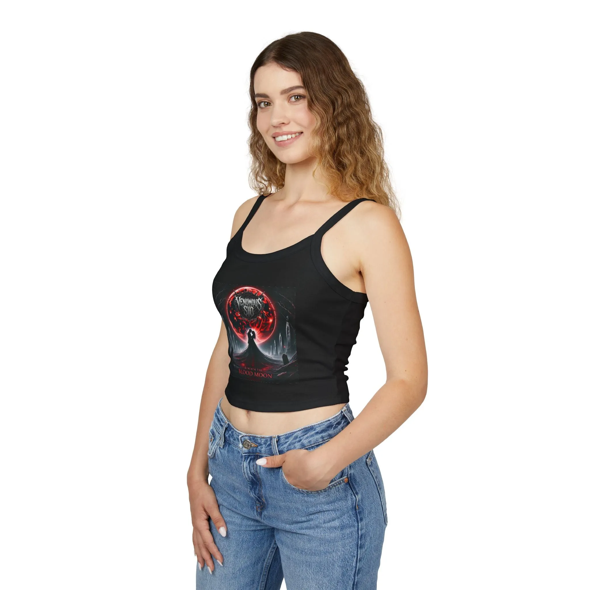 Venomous Sin - Beneath the Blood Moon - Gothic Women's Blood Moon Tank Top – Stylish Spaghetti Strap Crop