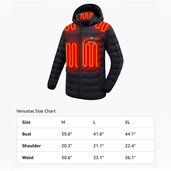 Venustas Unisex Heated Jacket with Battery, Heated Coat for‎ Women and Men XL