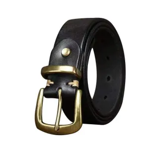 Vintage Aged Matte Finish  Jeans Belt with Solid Brass Buckle- 1.3"
