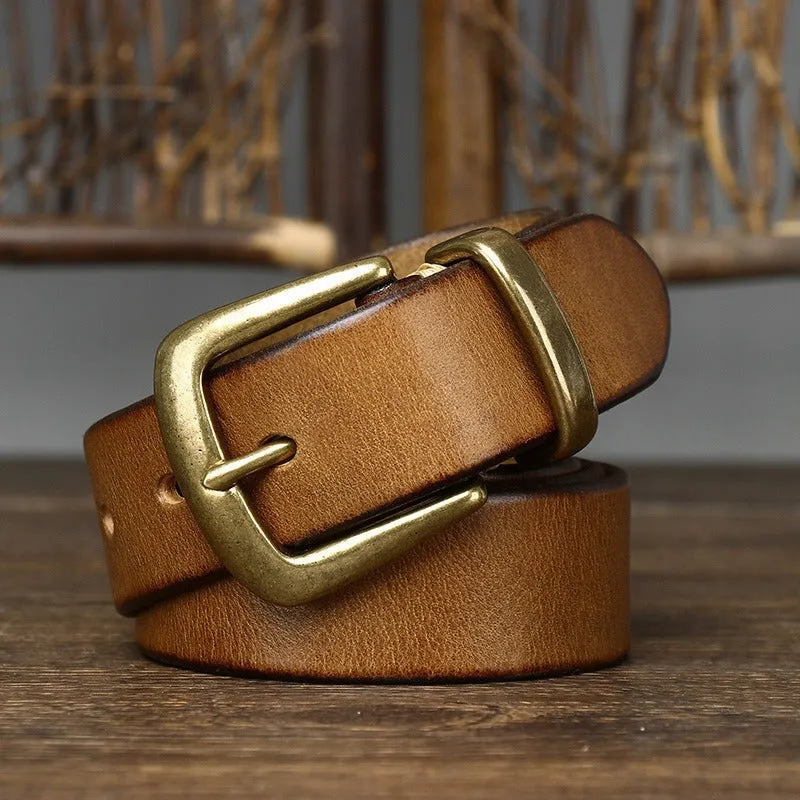 Vintage Aged Matte Finish  Jeans Belt with Solid Brass Buckle- 1.3"