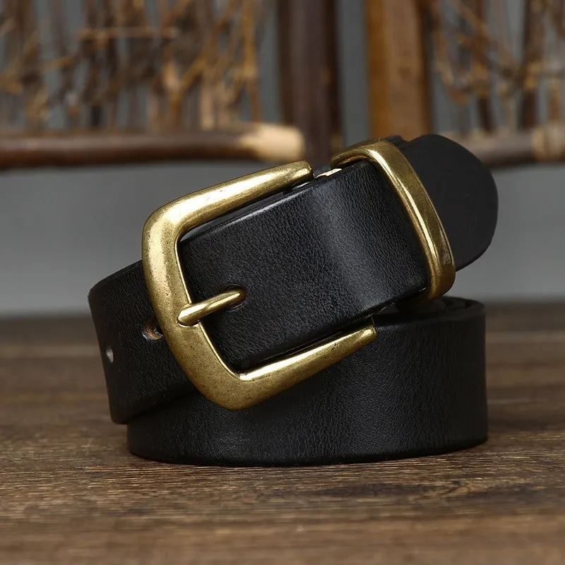 Vintage Aged Matte Finish  Jeans Belt with Solid Brass Buckle- 1.3"