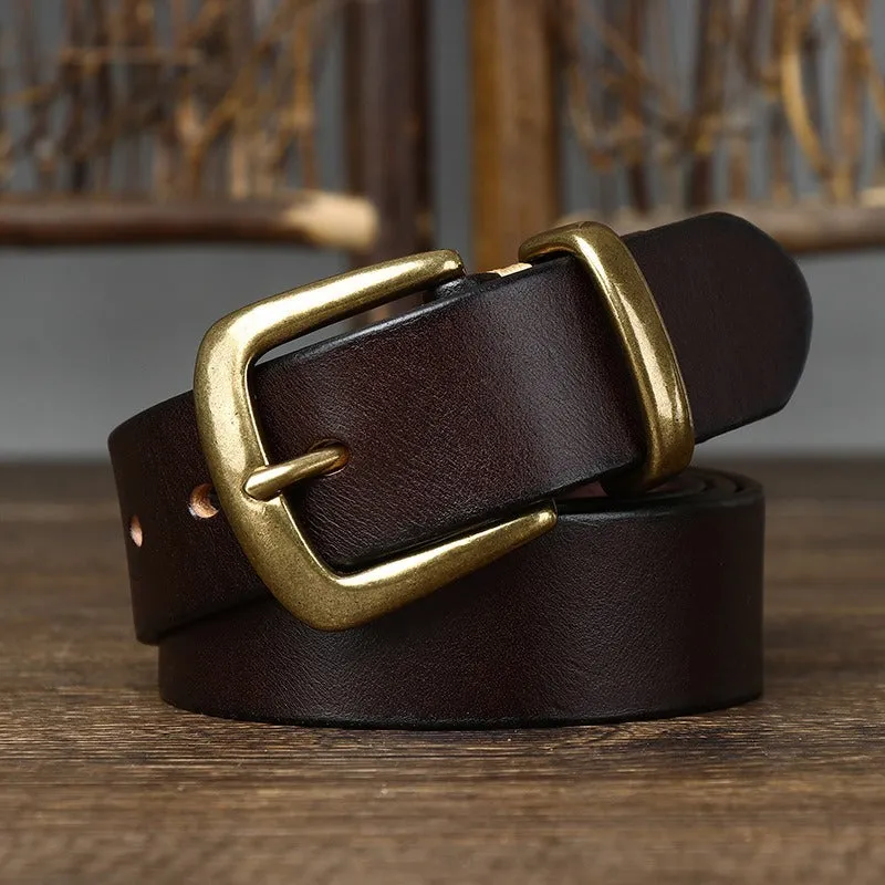 Vintage Aged Matte Finish  Jeans Belt with Solid Brass Buckle- 1.3"