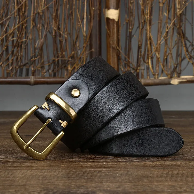 Vintage Aged Matte Finish  Jeans Belt with Solid Brass Buckle- 1.3"