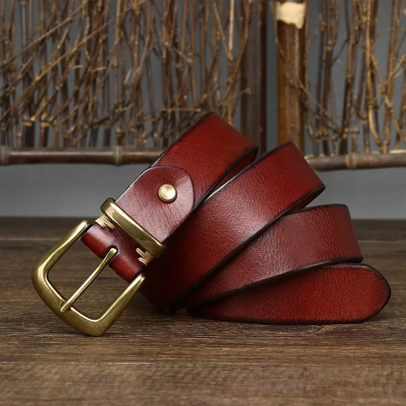 Vintage Aged Matte Finish  Jeans Belt with Solid Brass Buckle- 1.3"