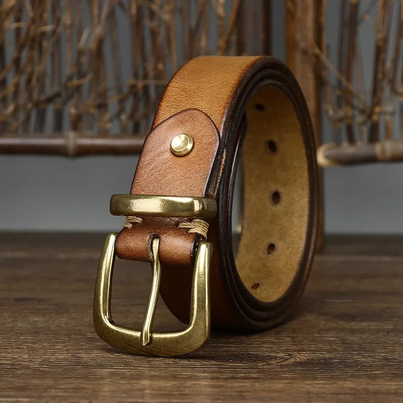 Vintage Aged Matte Finish  Jeans Belt with Solid Brass Buckle- 1.3"