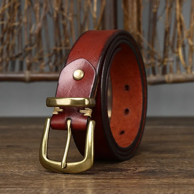Vintage Aged Matte Finish  Jeans Belt with Solid Brass Buckle- 1.3"