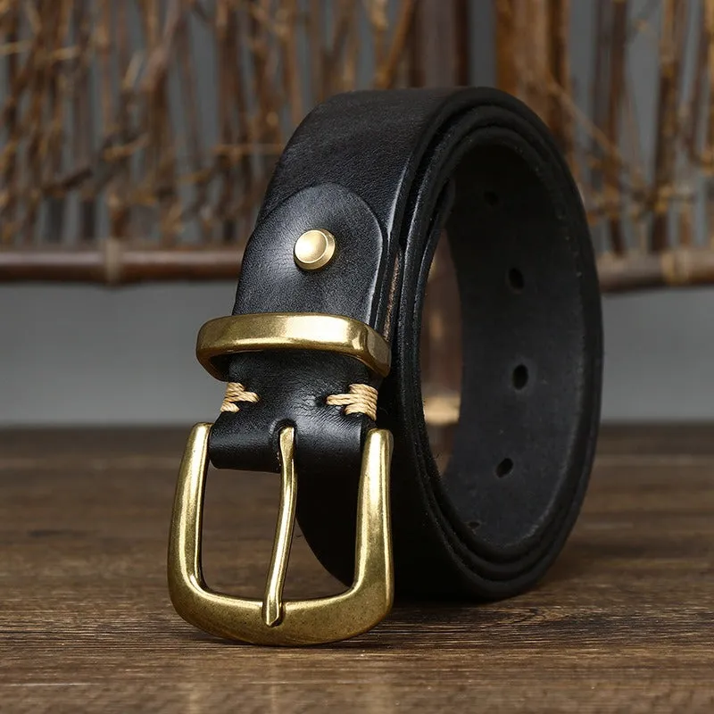 Vintage Aged Matte Finish  Jeans Belt with Solid Brass Buckle- 1.3"