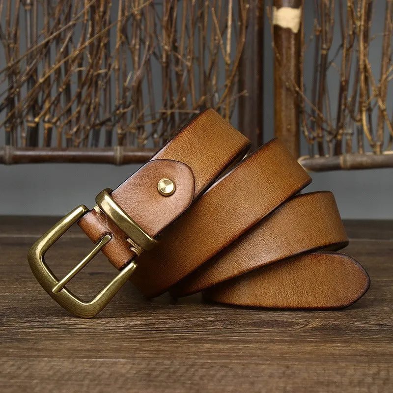 Vintage Aged Matte Finish  Jeans Belt with Solid Brass Buckle- 1.3"