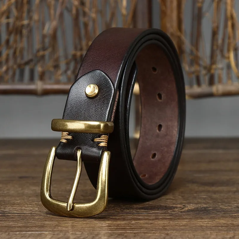 Vintage Aged Matte Finish  Jeans Belt with Solid Brass Buckle- 1.3"