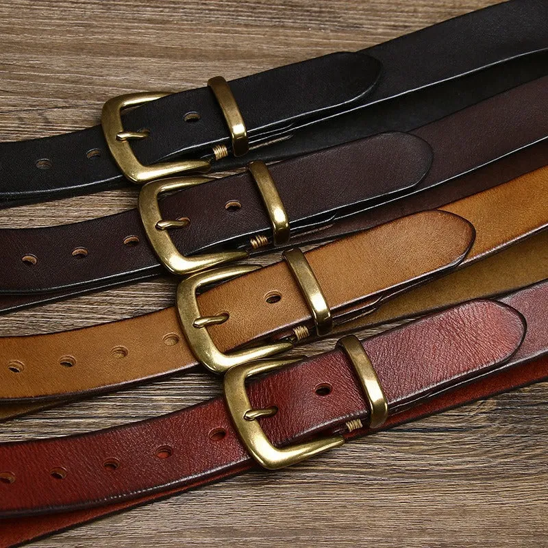 Vintage Aged Matte Finish  Jeans Belt with Solid Brass Buckle- 1.3"