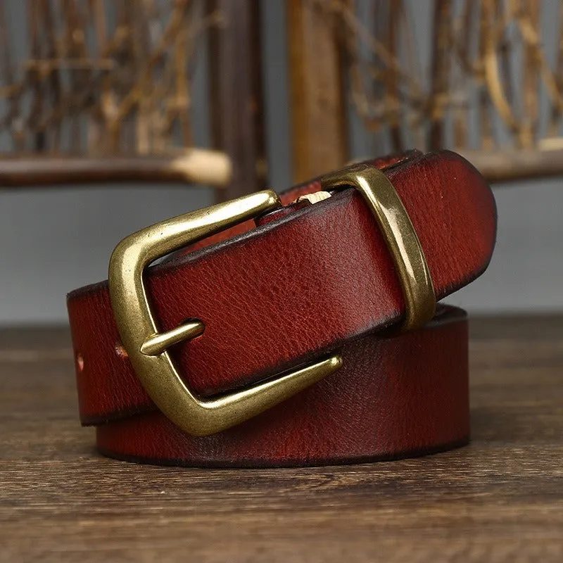 Vintage Aged Matte Finish  Jeans Belt with Solid Brass Buckle- 1.3"