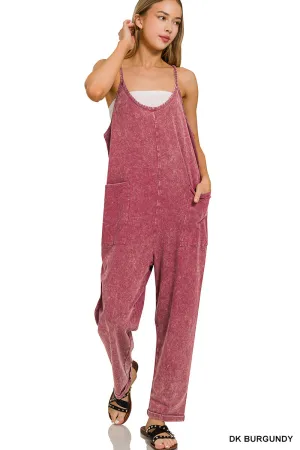 Washed spaghetti straps overalls with pockets