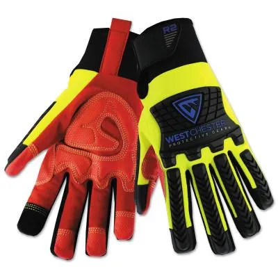 WEST CHESTER Extreme Work LocX-On Grip Gloves, Synthetic Leather, X-Large, Black/Gray, 89302GY/XL