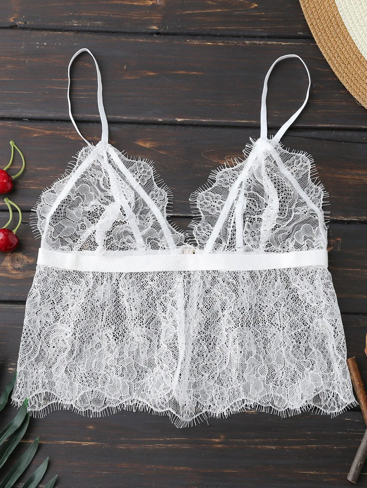 White Scalloped Cropped Lace Tank Top