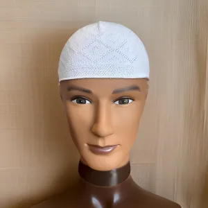 White Soft Cotton Elastic Knitted Kufi