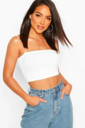 White Spaghetti Strap Crop