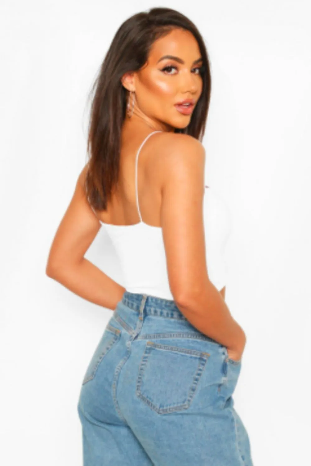 White Spaghetti Strap Crop