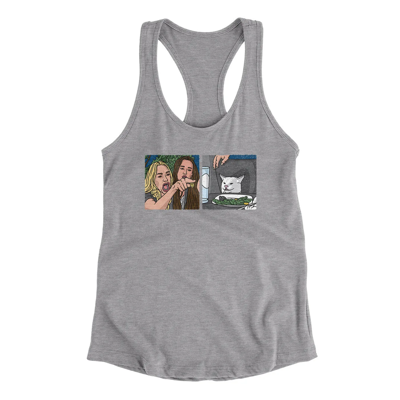 Woman Yelling At A Cat Meme Funny Women's Racerback Tank