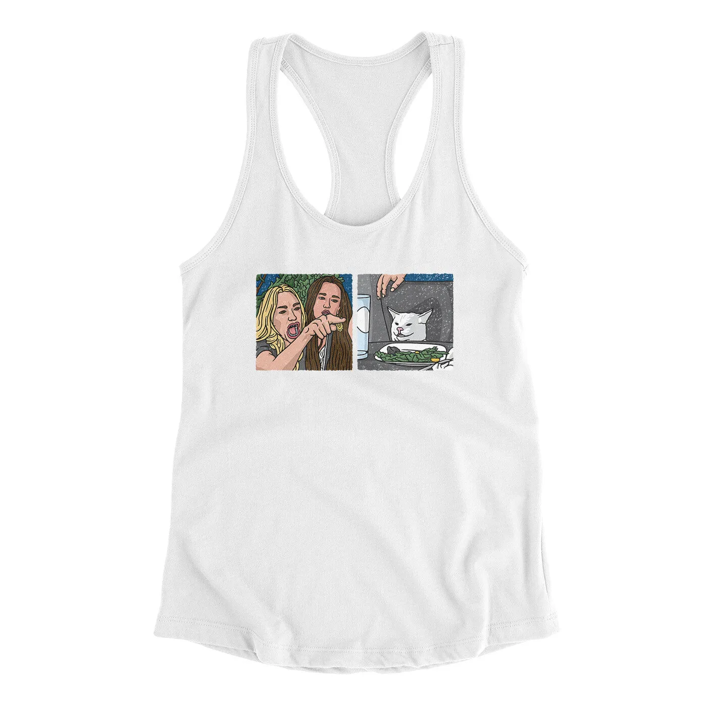 Woman Yelling At A Cat Meme Funny Women's Racerback Tank