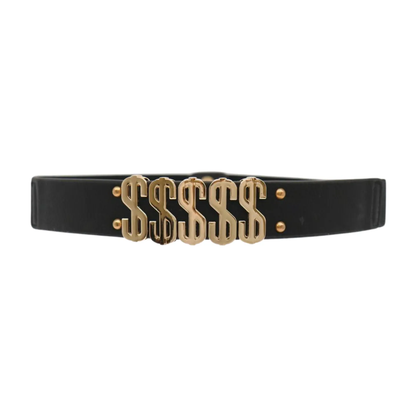 Women Black Elastic Fashion Belt Gold Metal Dollar Sign $$$$$ Size S M