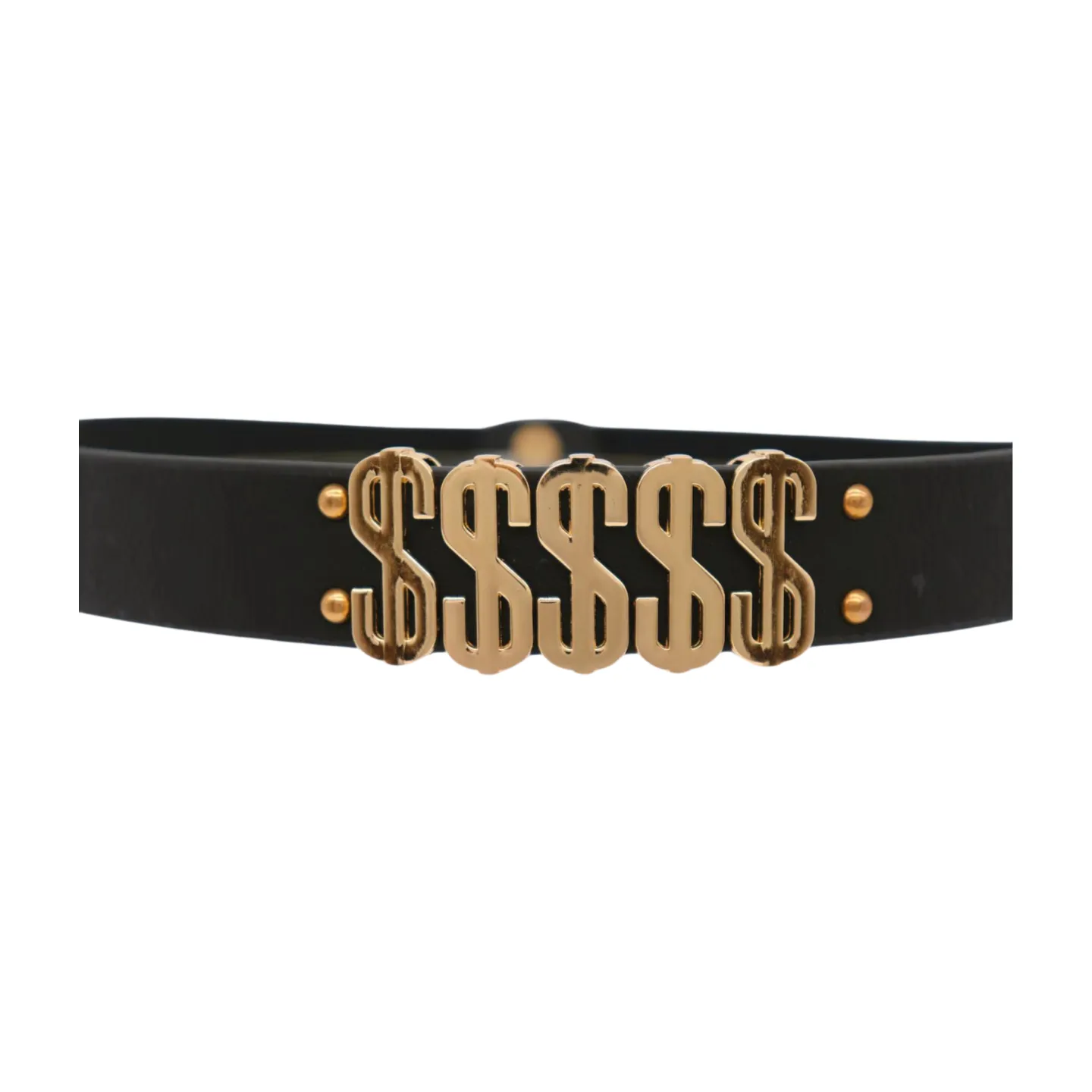 Women Black Elastic Fashion Belt Gold Metal Dollar Sign $$$$$ Size S M