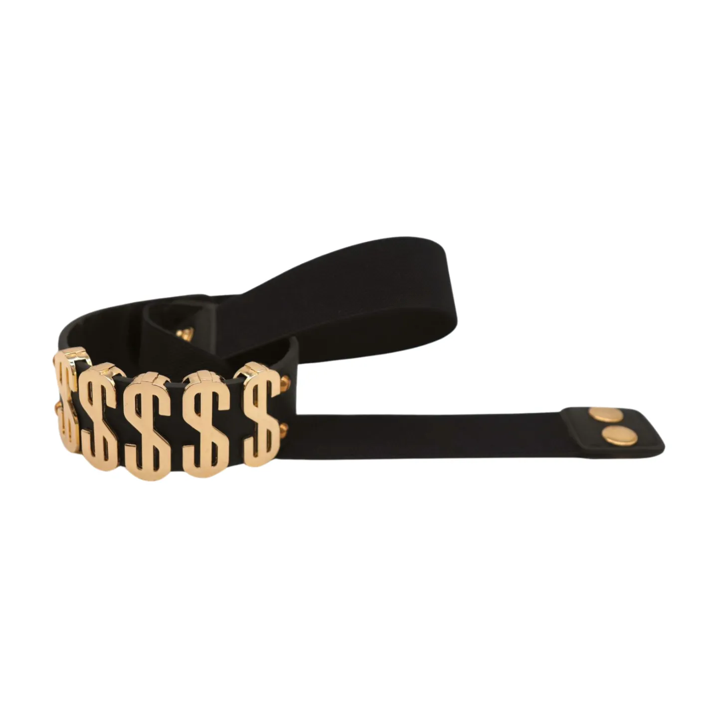 Women Black Elastic Fashion Belt Gold Metal Dollar Sign $$$$$ Size S M