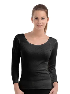 Women Black Solid Thermal Top-L/3/4/SLEEVE-BK