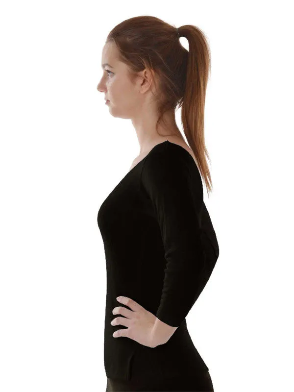 Women Black Solid Thermal Top-L/3/4/SLEEVE-BK