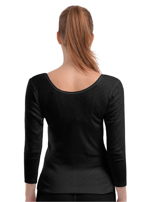 Women Black Solid Thermal Top-L/3/4/SLEEVE-BK