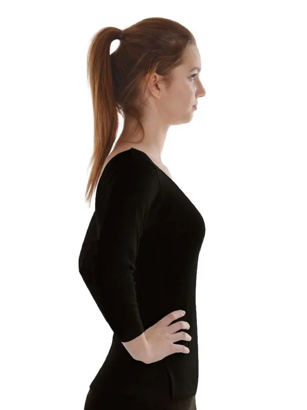 Women Black Solid Thermal Top-L/3/4/SLEEVE-BK