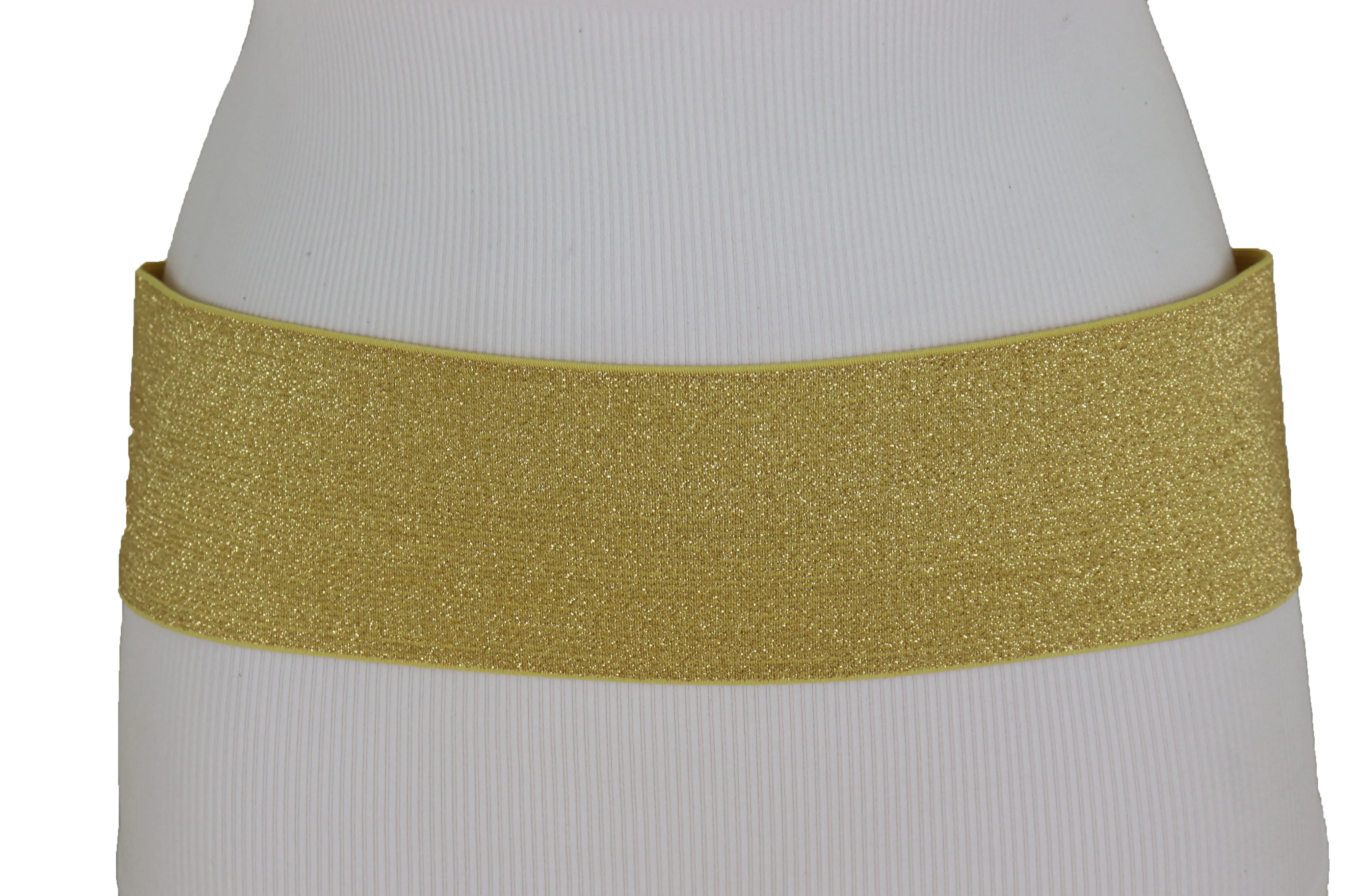Women High Waist Hip Wide Elastic Gold Color Fashion Belt Big Buckle Day Night Easy Wear Size M L
