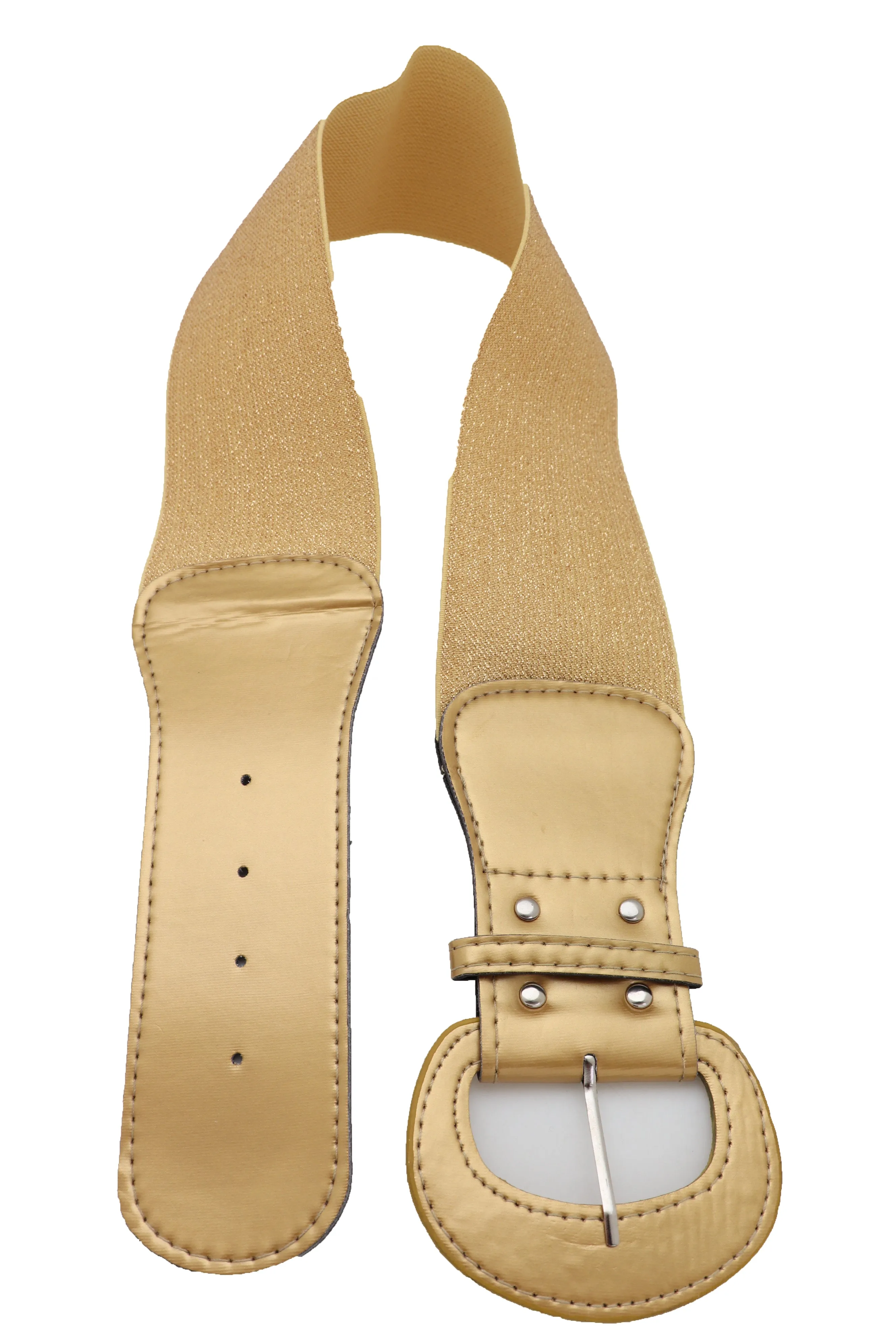 Women High Waist Hip Wide Elastic Gold Color Fashion Belt Big Buckle Day Night Easy Wear Size M L