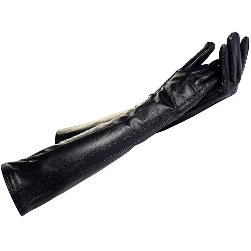 women leather gloves Genuine Leather Cotton Adult Black Length 45-48CM