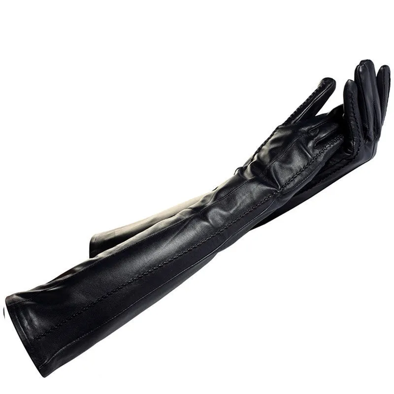 women leather gloves Genuine Leather Cotton Adult Black Length 45-48CM