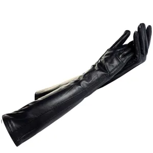 women leather gloves Genuine Leather Cotton Adult Black Length 45-48CM