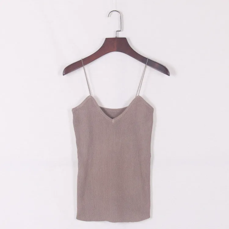 Women Summer Elastic Slim Sleeveless Spaghetti Strap Vest Casual Camis Base Crochet Knit Tank Tops