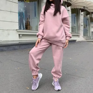 Women Warm Hoodie Sweatshirts Two Piece Sets