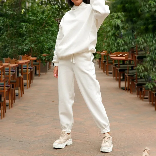 Women Warm Hoodie Sweatshirts Two Piece Sets