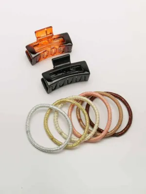 WOMEN'S ASSORTED COLORS SCRUNCHIES & CLAW CLIP SETS