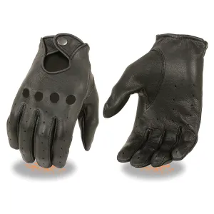 Womens butter soft American deer skin perforated leather gloves with snap closure