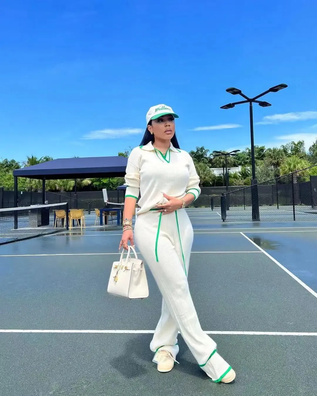 Women's Knit Two Piece Set - Casual Lapel Pullover Top & Wide Leg Pants