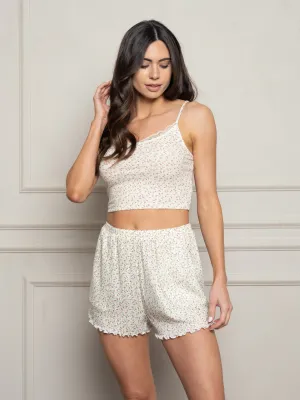 WOMEN'S LACE TRIM FLORAL CROP TOP
