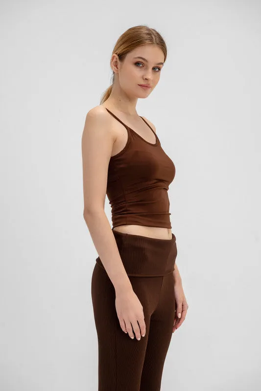 Women's Microfiber Spaghetti Strap Top - Chocolate