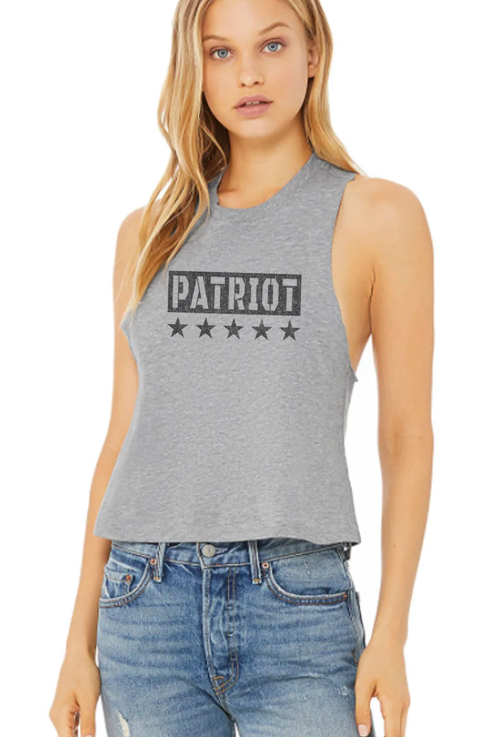 WOMEN'S RACERBACK CROPPED TANK - PATRIOT