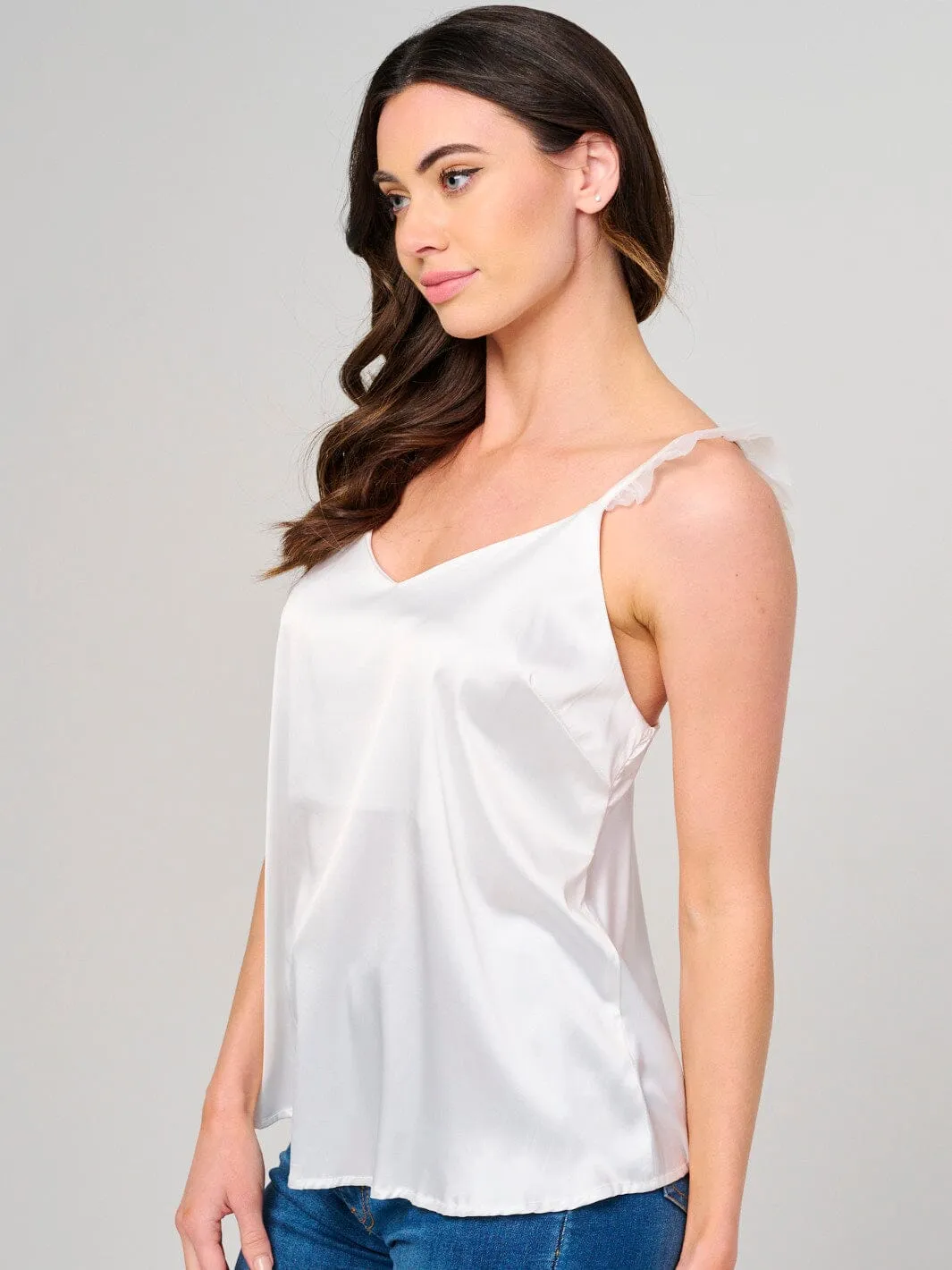 WOMEN'S SLEEVELESS V-NECK SATIN TANK TOP