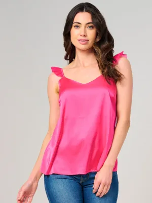 WOMEN'S SLEEVELESS V-NECK SATIN TANK TOP