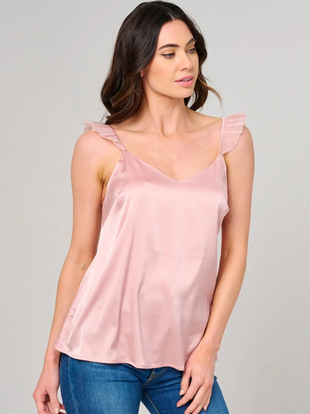 WOMEN'S SLEEVELESS V-NECK SATIN TANK TOP
