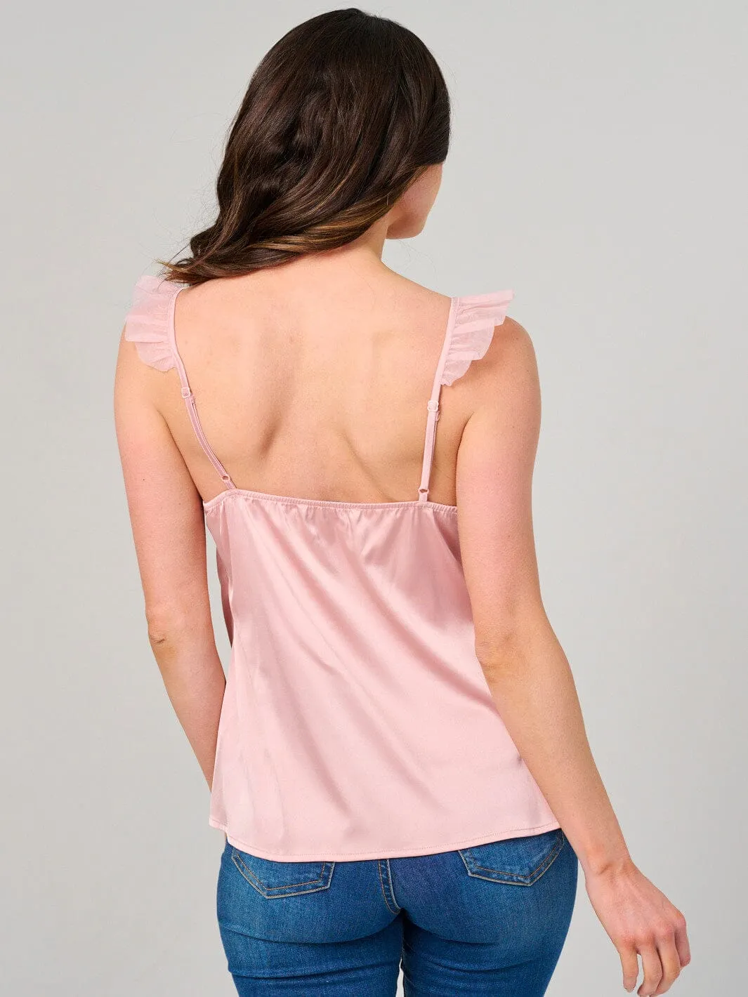 WOMEN'S SLEEVELESS V-NECK SATIN TANK TOP